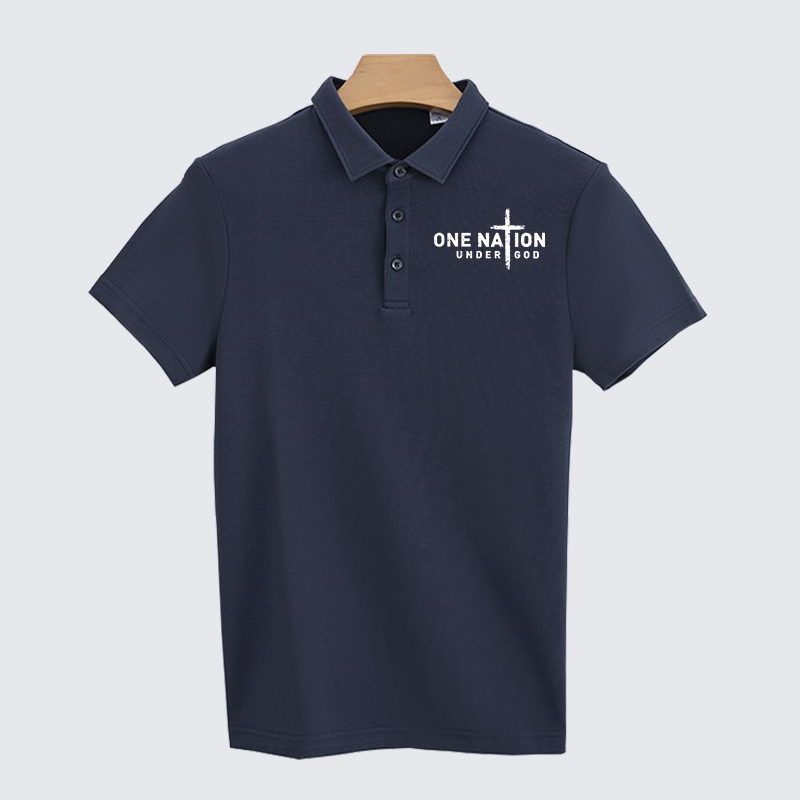 One Nation Under God Cross Christian Cotton Short Sleeve Polo Shirt