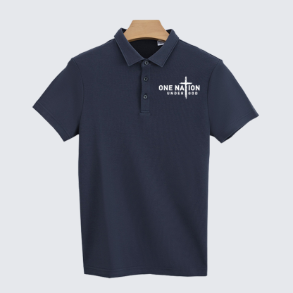 One Nation Under God Cross Christian Cotton Short Sleeve Polo Shirt
