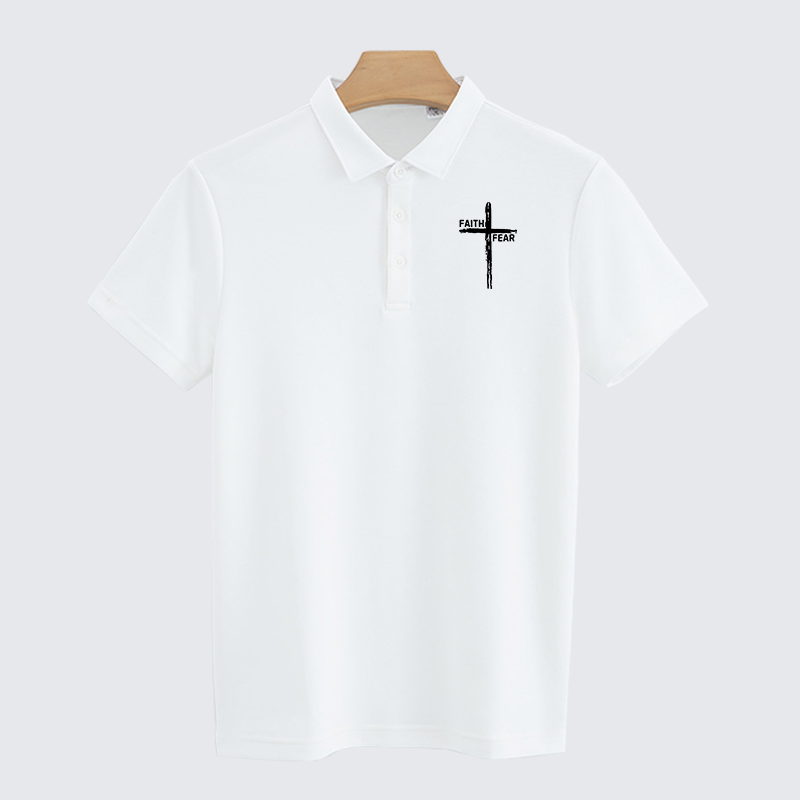 Faith Over Fear Cross Christian Cotton Short Sleeve Polo Shirt