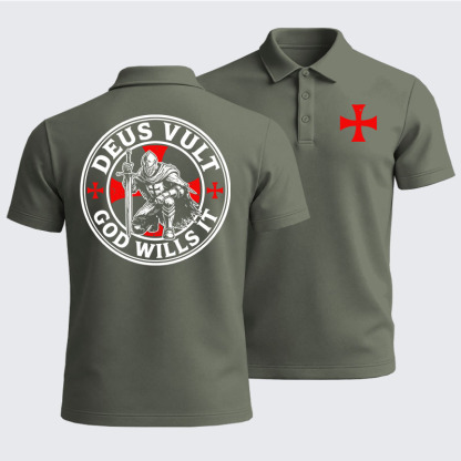 Men’s Premium Cotton Polo Shirt -  Knights Templar Deus Vult