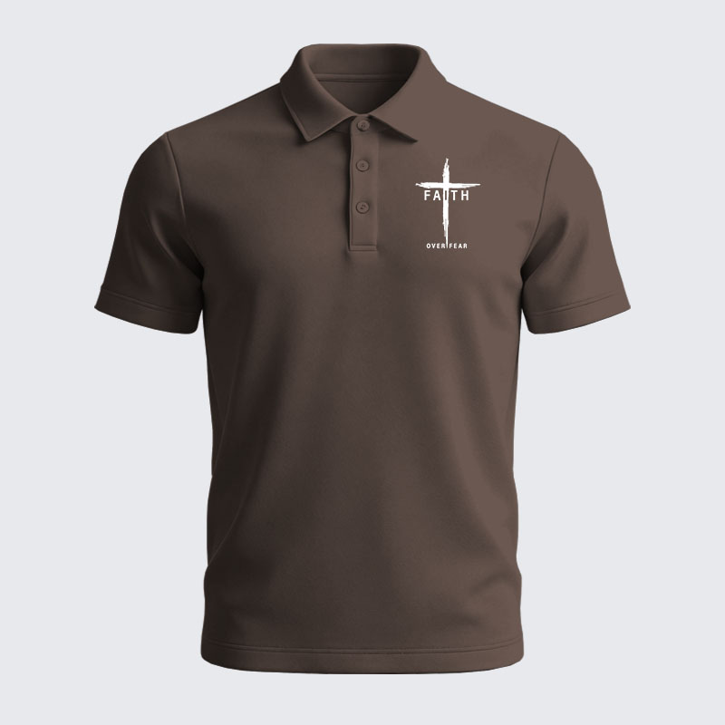 Men’s Premium Cotton Polo Shirt - Faith Over Fear Cross
