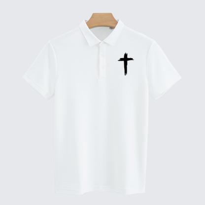 Cross Printed Christian Cotton Short Sleeve Polo Shirt