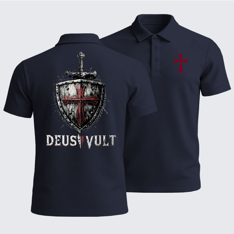 [Copy]Men’s Premium Cotton Polo Shirt - Knights Templar Crusader Cross Faith