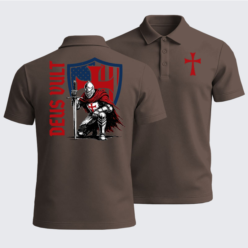 Men’s Premium Cotton Polo Shirt - Templar Knight Crusader Deus Vult