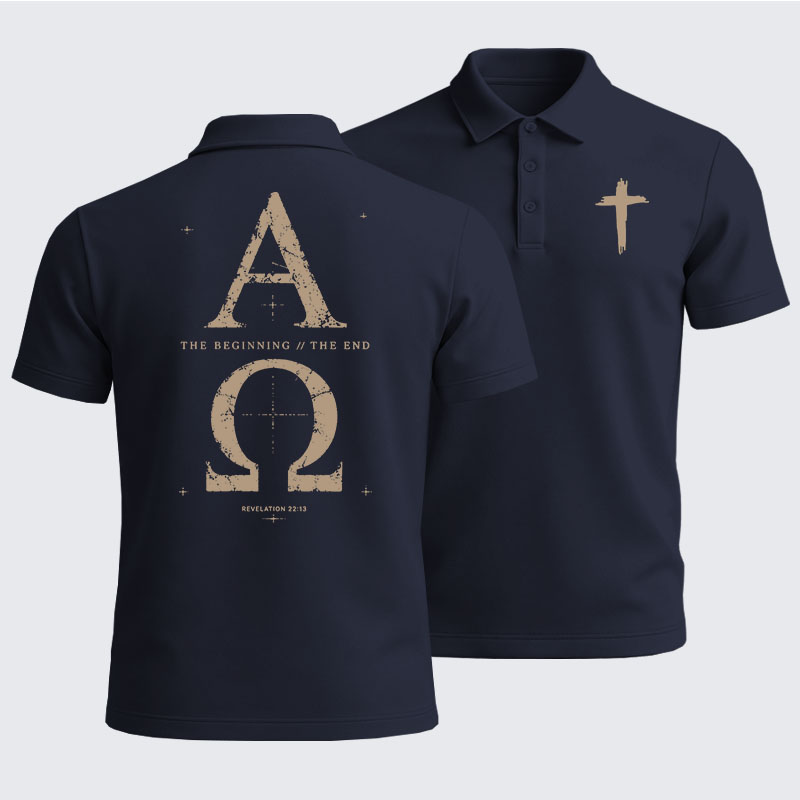 Men’s Premium Cotton Polo Shirt - Alpha and the Omega Revelation 22:13