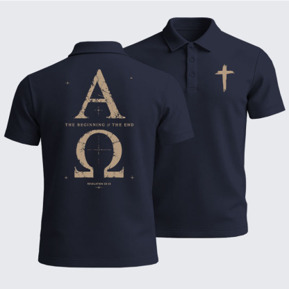 Men’s Premium Cotton Polo Shirt - Alpha and the Omega Revelation 22:13