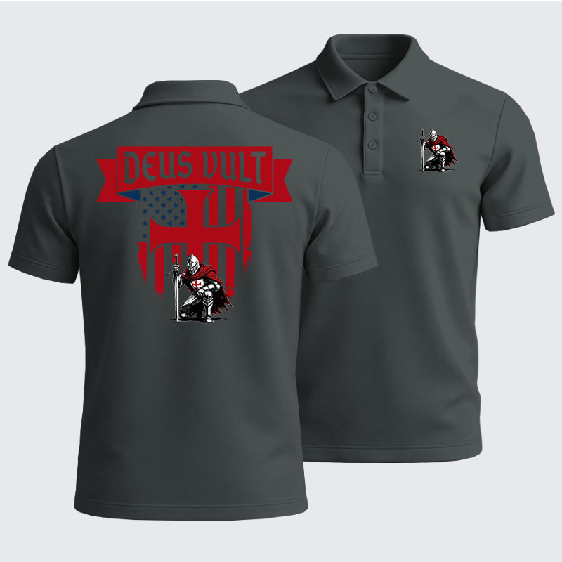 Men’s Premium Cotton Polo Shirt - Templar Knight Crusader Deus Vult