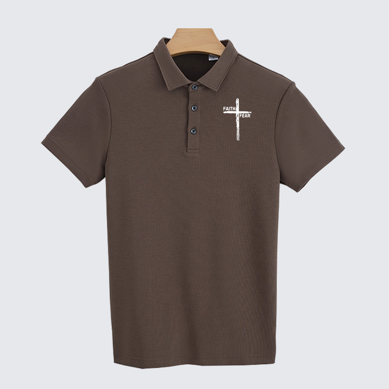 Faith Over Fear Cross Christian Cotton Short Sleeve Polo Shirt