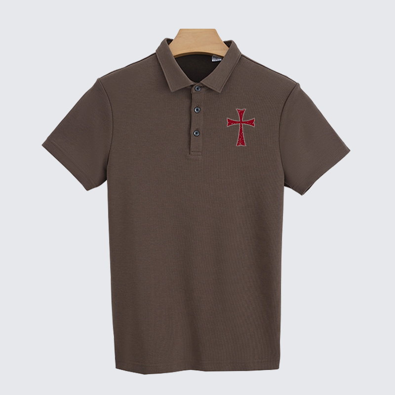 Knights Templar Crusader Cross Christian Cotton Short Sleeve Polo Shirt