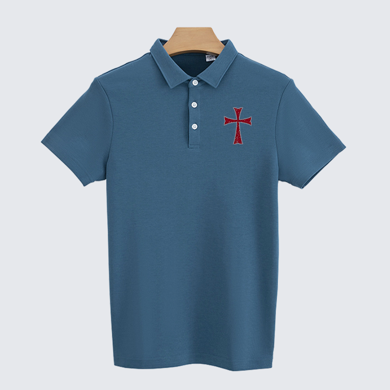 Knights Templar Crusader Cross Christian Cotton Short Sleeve Polo Shirt