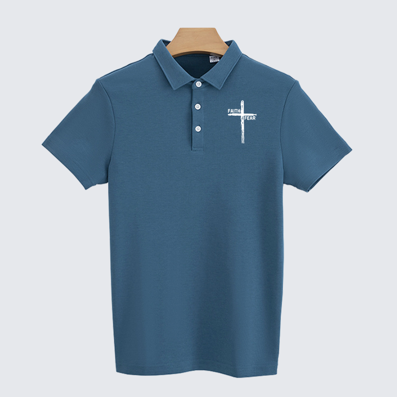 Faith Over Fear Cross Christian Cotton Short Sleeve Polo Shirt