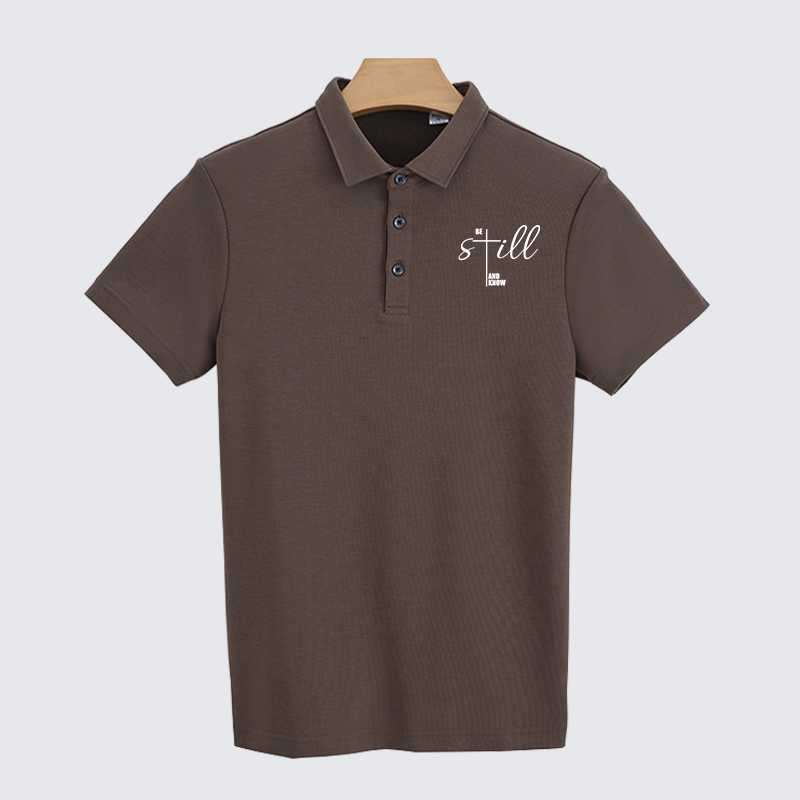 Be Still And Know Cross Christian Cotton Short Sleeve Polo Shirt