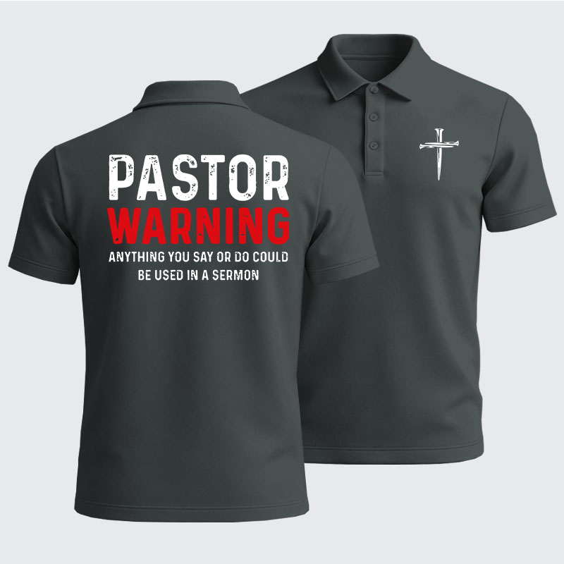Men’s Premium Cotton Polo Shirt - Pastor Warning Anything You Say or Do Could Be Used in a Sermon