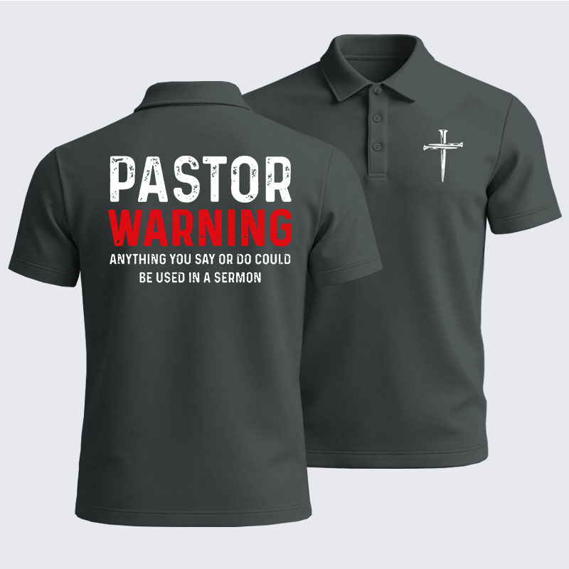 Men’s Premium Cotton Polo Shirt - Pastor Warning Anything You Say or Do Could Be Used in a Sermon