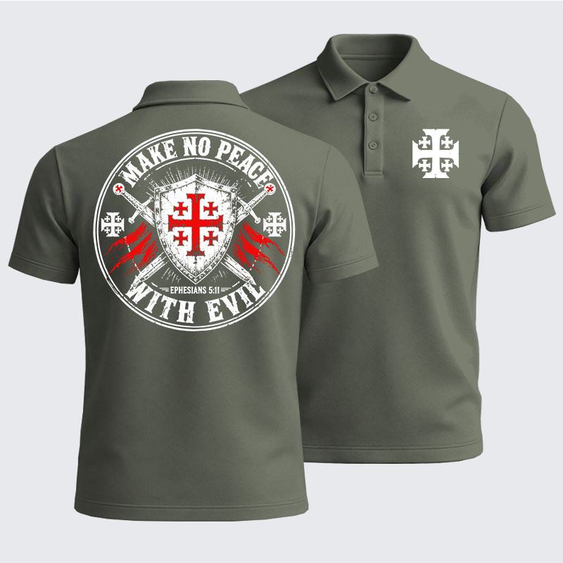 Men’s Premium Cotton Polo Shirt -  Make No Peace with Evil Knight Templar Jerusalem Cross