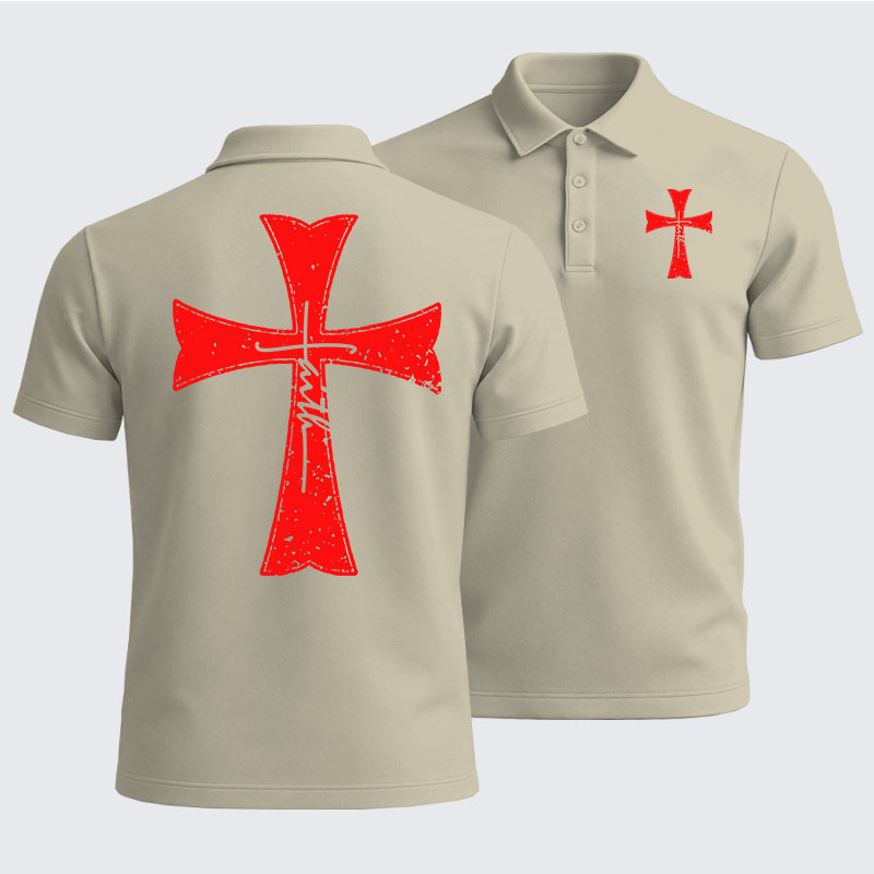 Men’s Premium Cotton Polo Shirt - Knights Templar Crusader Cross Faith