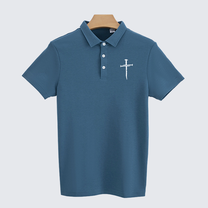 Cross Printed Christian Cotton Short Sleeve Polo Shirt