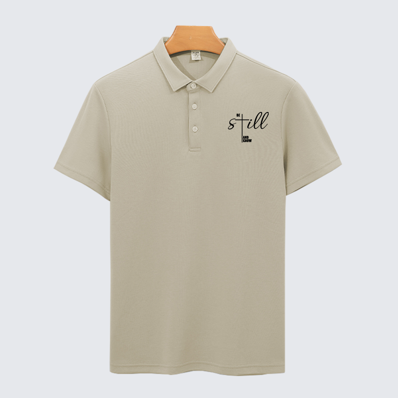Be Still And Know Cross Christian Cotton Short Sleeve Polo Shirt