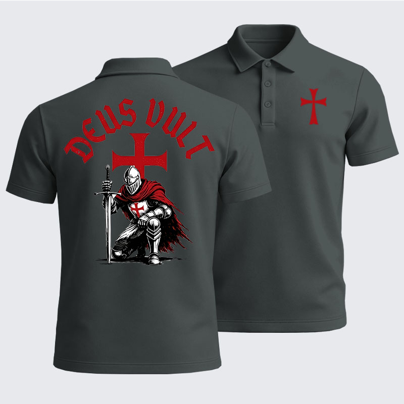 Men’s Premium Cotton Polo Shirt - Templar Knight Crusader Deus Vult