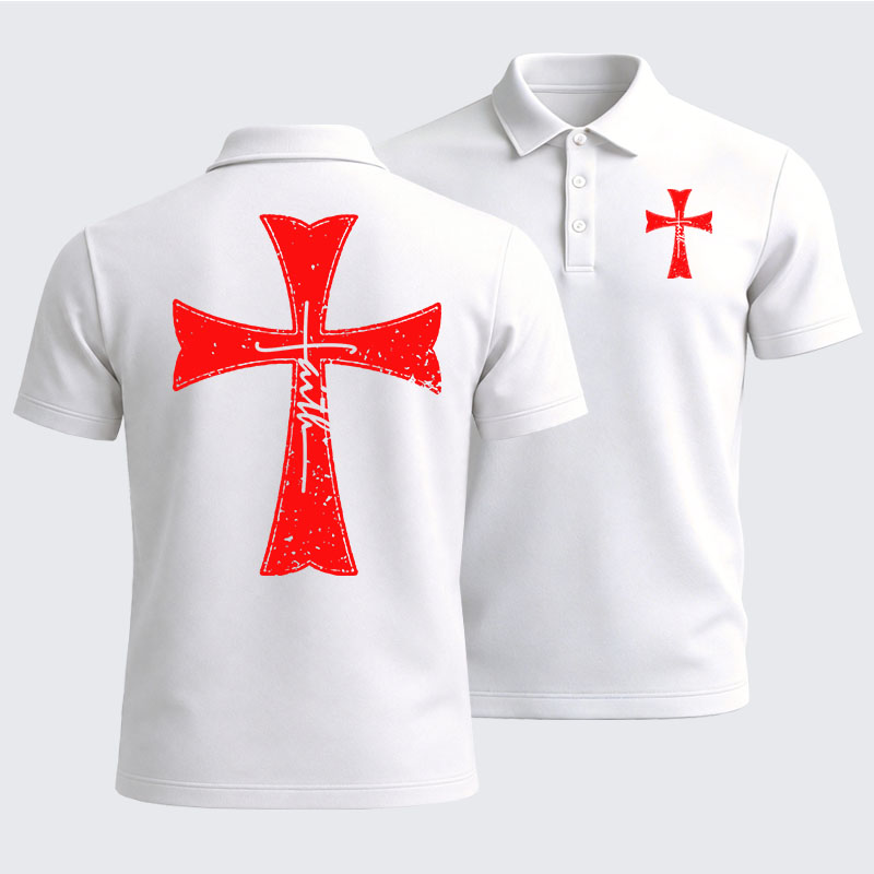 Men’s Premium Cotton Polo Shirt - Knights Templar Crusader Cross Faith