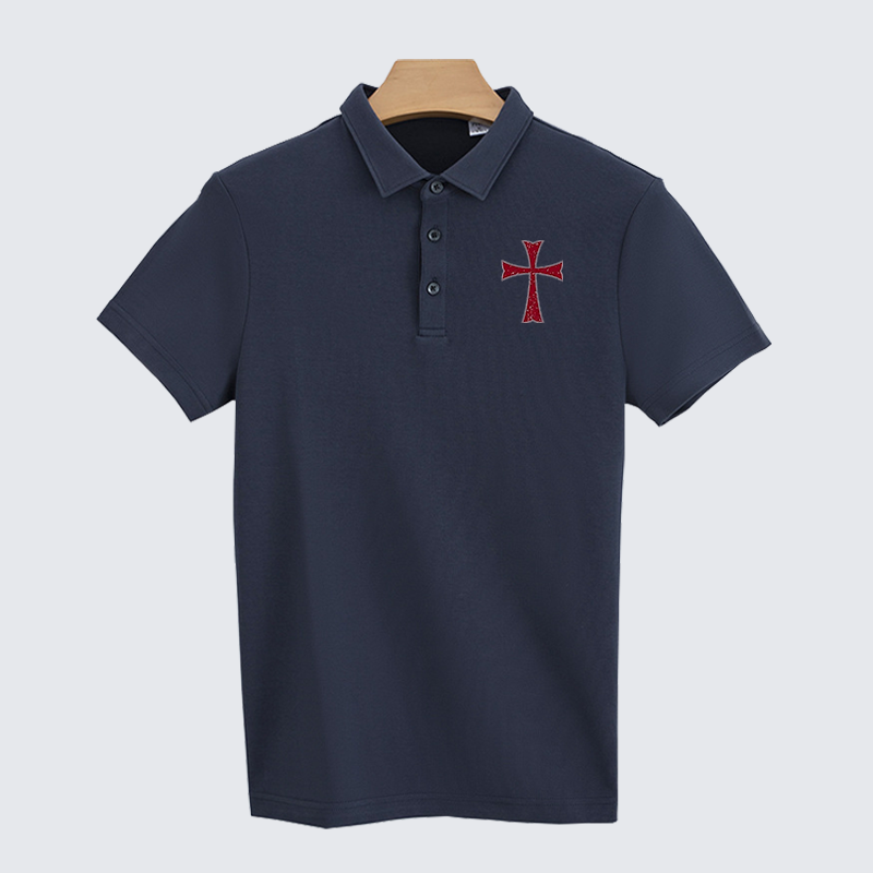Knights Templar Crusader Cross Christian Cotton Short Sleeve Polo Shirt