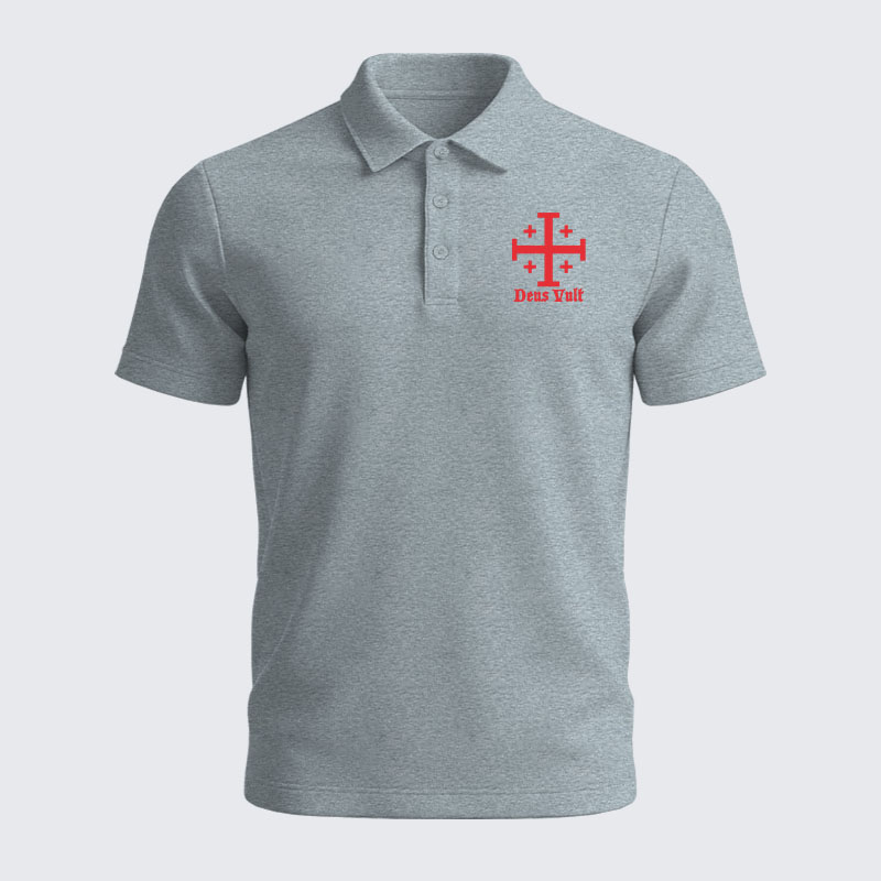 Men’s Premium Cotton Polo Shirt - Jerusalem Cross Deus Vult