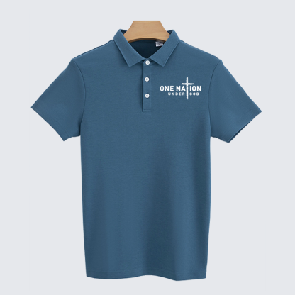 One Nation Under God Cross Christian Cotton Short Sleeve Polo Shirt