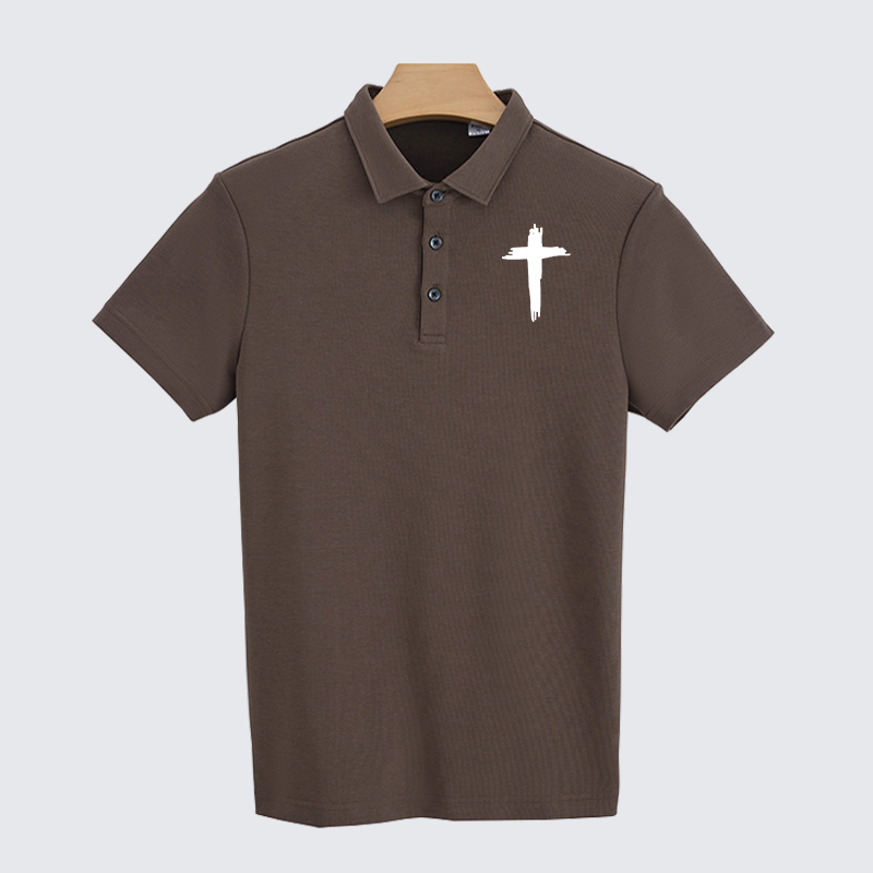 Cross Printed Christian Cotton Short Sleeve Polo Shirt