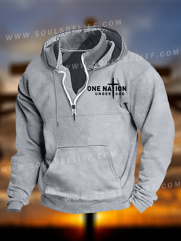 One Nation Under God Cross Jesus God Christian Pocket Zipper Hoodies