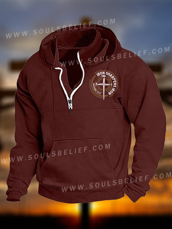 Iron Sharpens Iron - Proverbs 27:17 Jesus God Christian Pocket Zipper Hoodies