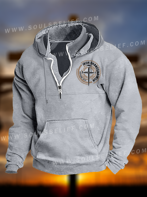 Iron Sharpens Iron - Proverbs 27:17 Jesus God Christian Pocket Zipper Hoodies