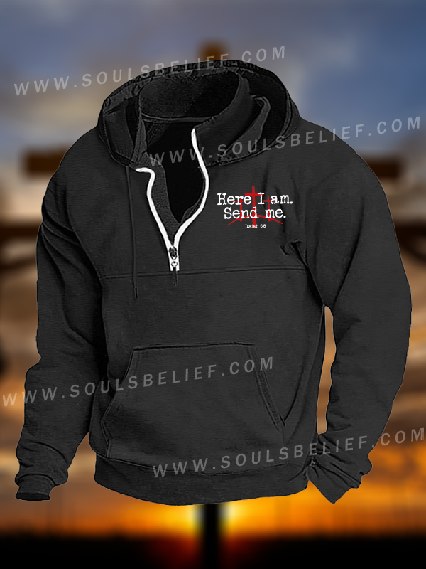Here I Am Send Me - Bible Verse Isaiah 6:8 Jesus God Christian Pocket Zipper Hoodies