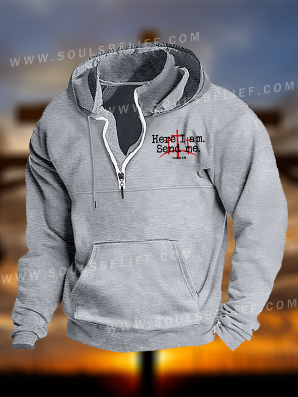 Here I Am Send Me - Bible Verse Isaiah 6:8 Jesus God Christian Pocket Zipper Hoodies