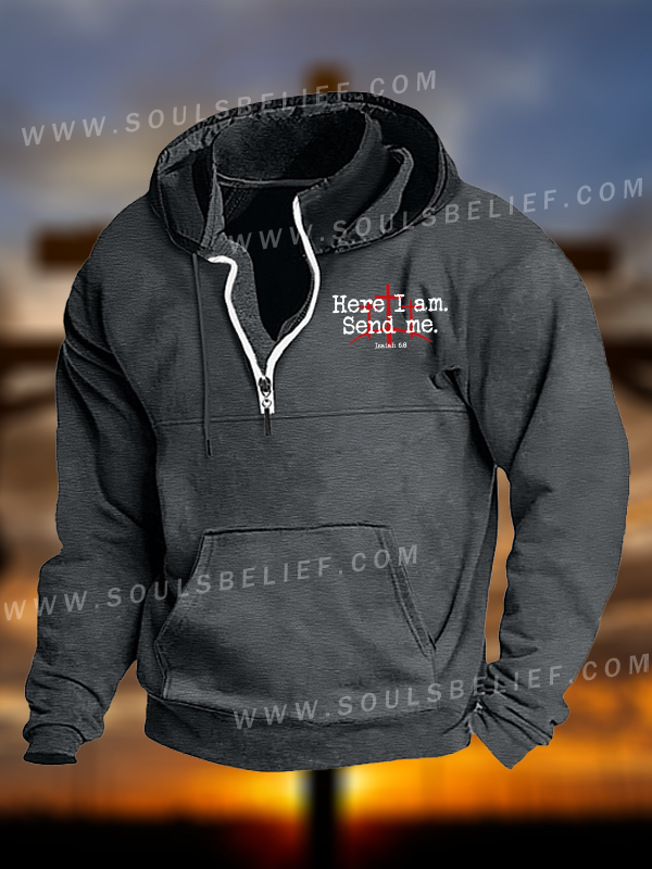 Here I Am Send Me - Bible Verse Isaiah 6:8 Jesus God Christian Pocket Zipper Hoodies