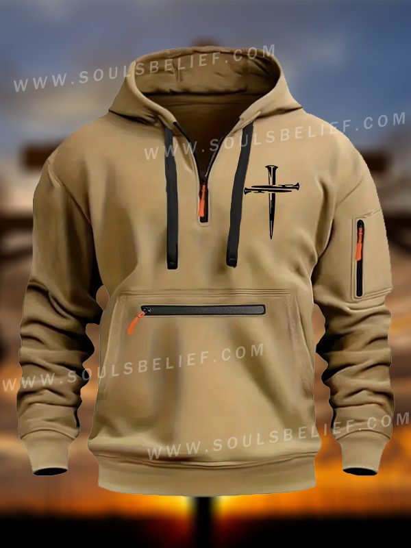 Cross Printed Zipper Hoodies