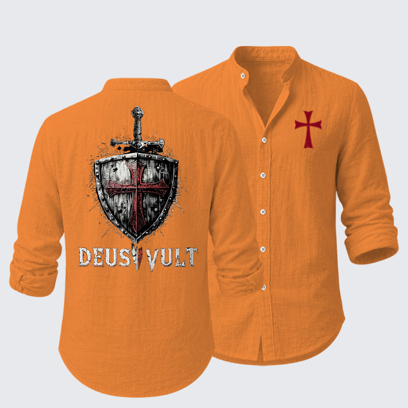Deus Vult Crusader Shield Templar Cross Resort Casual Shirt