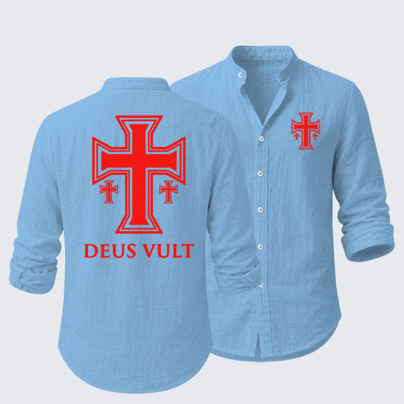 Deus Vult Crusader Cross Templar Jerusalem Resort Casual Shirt