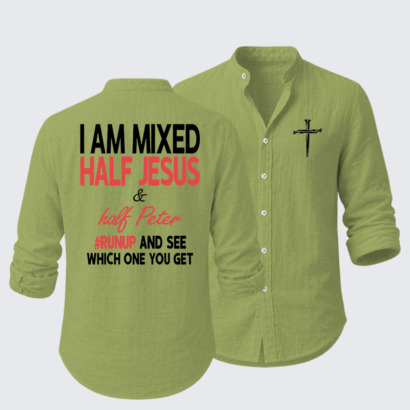 I Am Mixed Half Jesus & Half Peter Resort Casual Shirt
