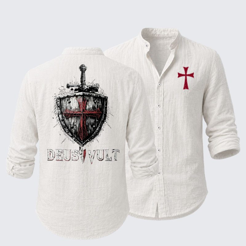 Deus Vult Crusader Shield Templar Cross Resort Casual Shirt