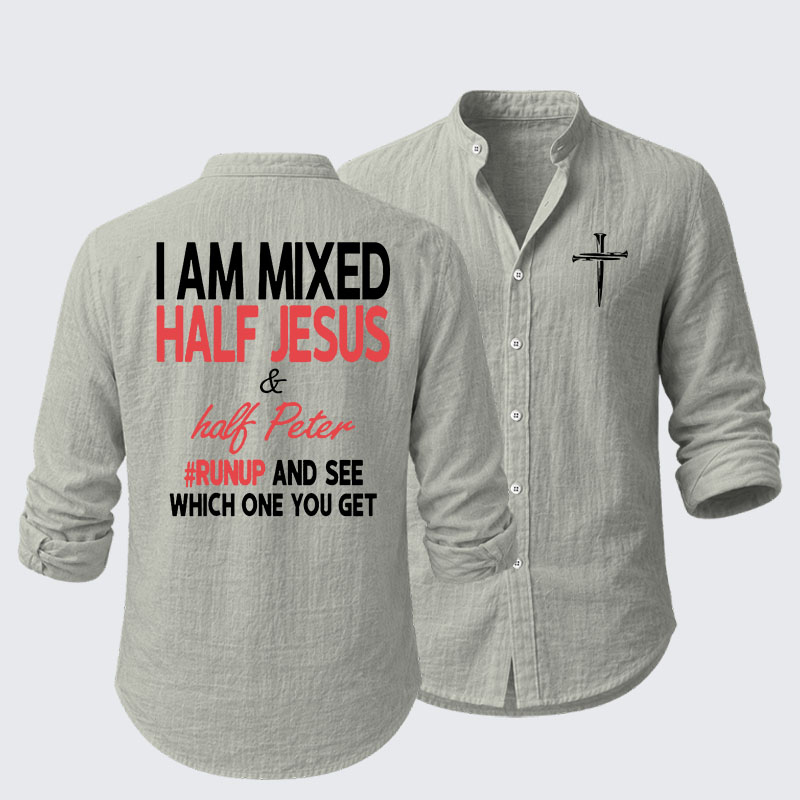 I Am Mixed Half Jesus & Half Peter Resort Casual Shirt