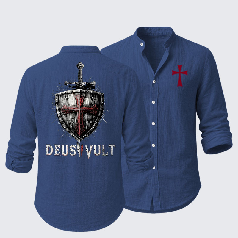 Deus Vult Crusader Shield Templar Cross Resort Casual Shirt