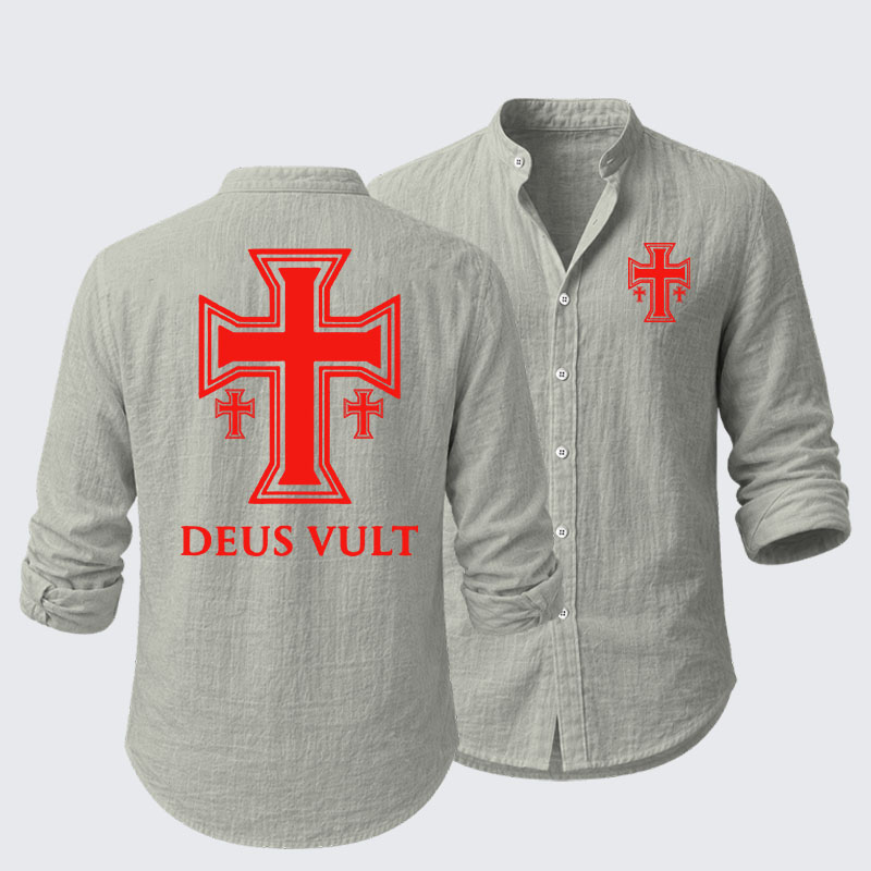 Deus Vult Crusader Cross Templar Jerusalem Resort Casual Shirt