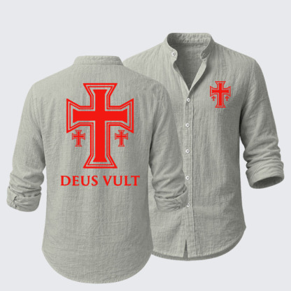 Deus Vult Crusader Cross Templar Jerusalem Resort Casual Shirt