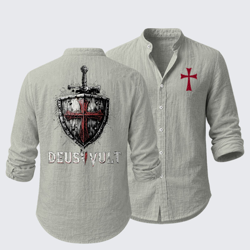 Deus Vult Crusader Shield Templar Cross Resort Casual Shirt