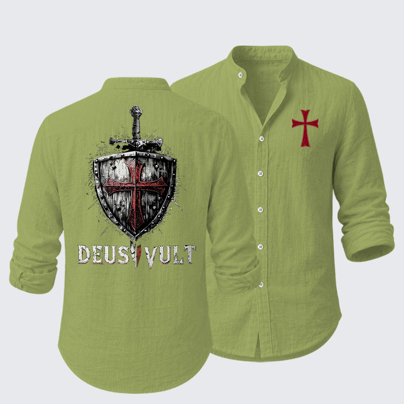 Deus Vult Crusader Shield Templar Cross Resort Casual Shirt