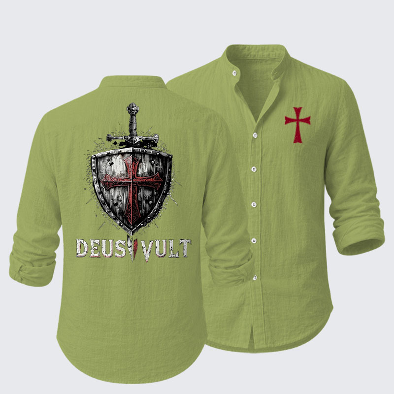 Deus Vult Crusader Shield Templar Cross Resort Casual Shirt