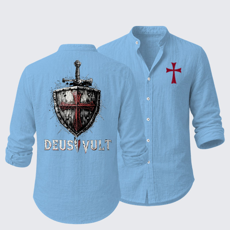 Deus Vult Crusader Shield Templar Cross Resort Casual Shirt