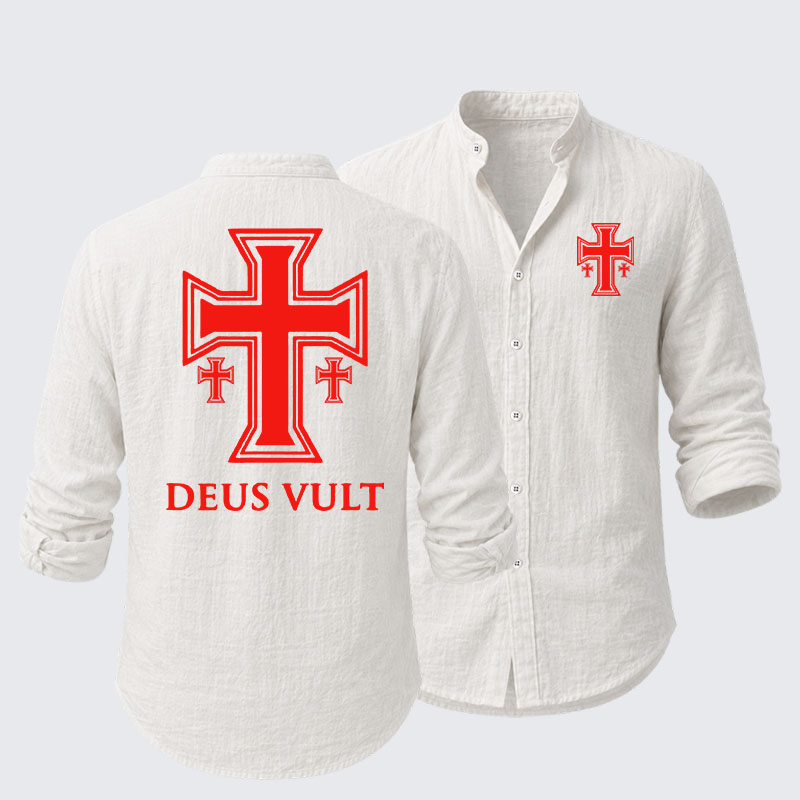 Deus Vult Crusader Cross Templar Jerusalem Resort Casual Shirt