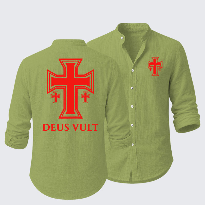 Deus Vult Crusader Cross Templar Jerusalem Resort Casual Shirt