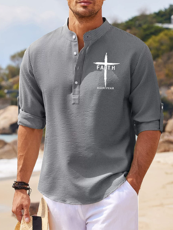 Faith Over Fear Cross Jesus God  Christian Simple Resort Casual Shirt